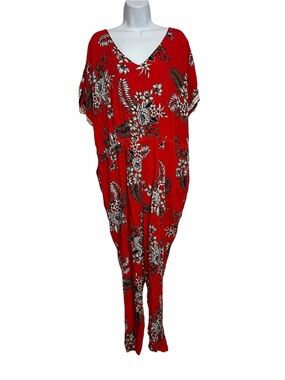 Vibrant Fun Funky Plus Size Red Floral Jumpsuit Lane Bryant Size 22 Summer Fern